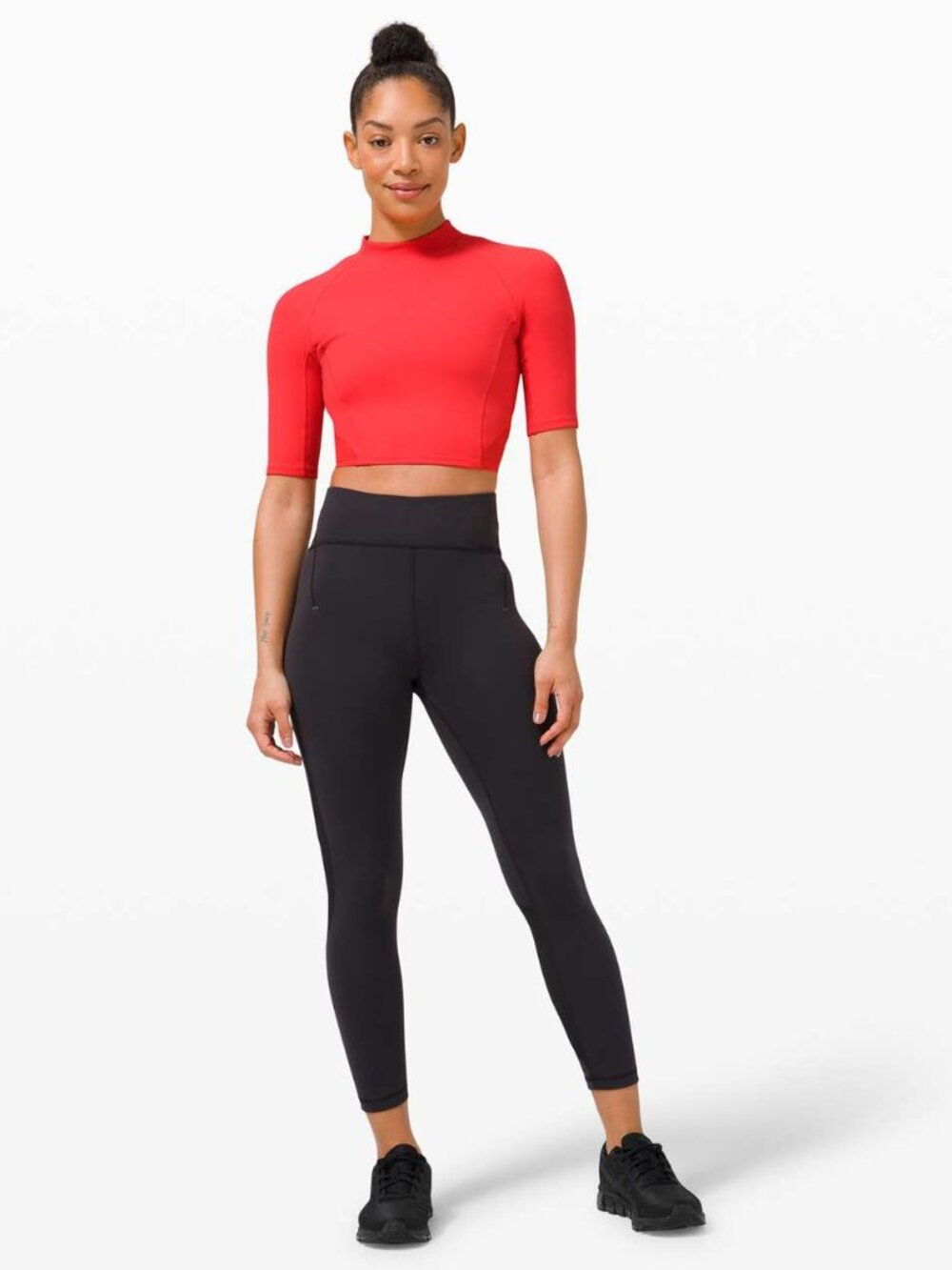 Lululemon pink punch Everlux and Mesh cropped top